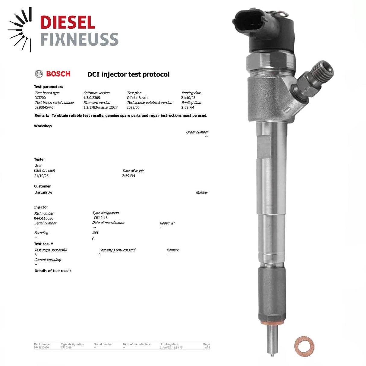 Common Rail Diesel Injektor 0445110636 für SAIC Maxus V80 / G10