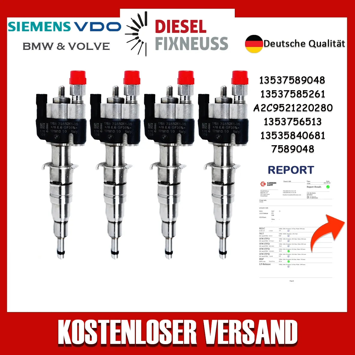 4x Einspritzdüse Einspritzventil VDO 13537585261-05 13537589048 N43 N53 BMW Benzin