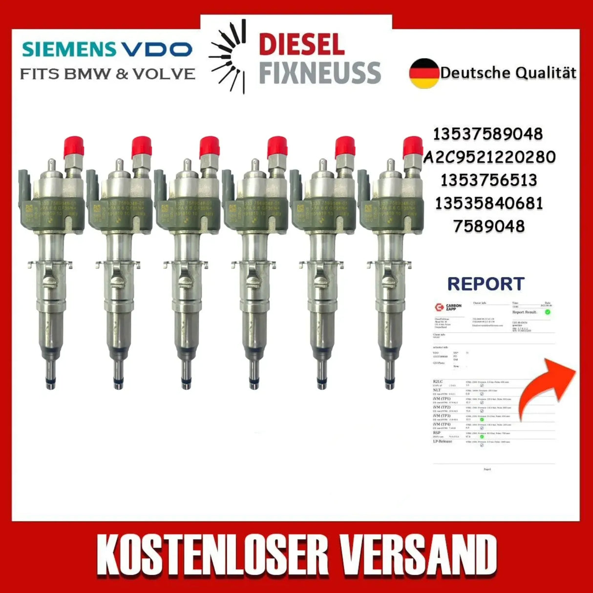 6x Fuel Injector BMW 1/3/5 Series | Part No: 13537589048-01/13537565138 Benzin | Compatible with N45/N43/N53 Engines | Includes Copper Ring, O-Ring, Test Report
