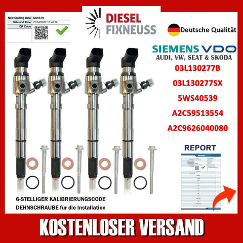 4x Einspritzdüse 03L130277B Siemens VW Motor 1,6 TDI CAYB