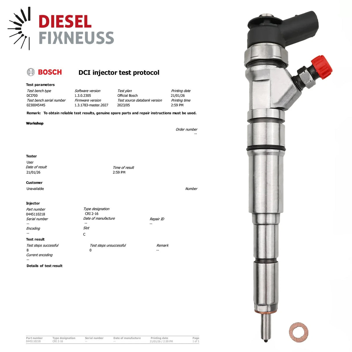 Einspritzdüse Injektor 0445110218 0986435128 passend für Jeep Cherokee 2.8