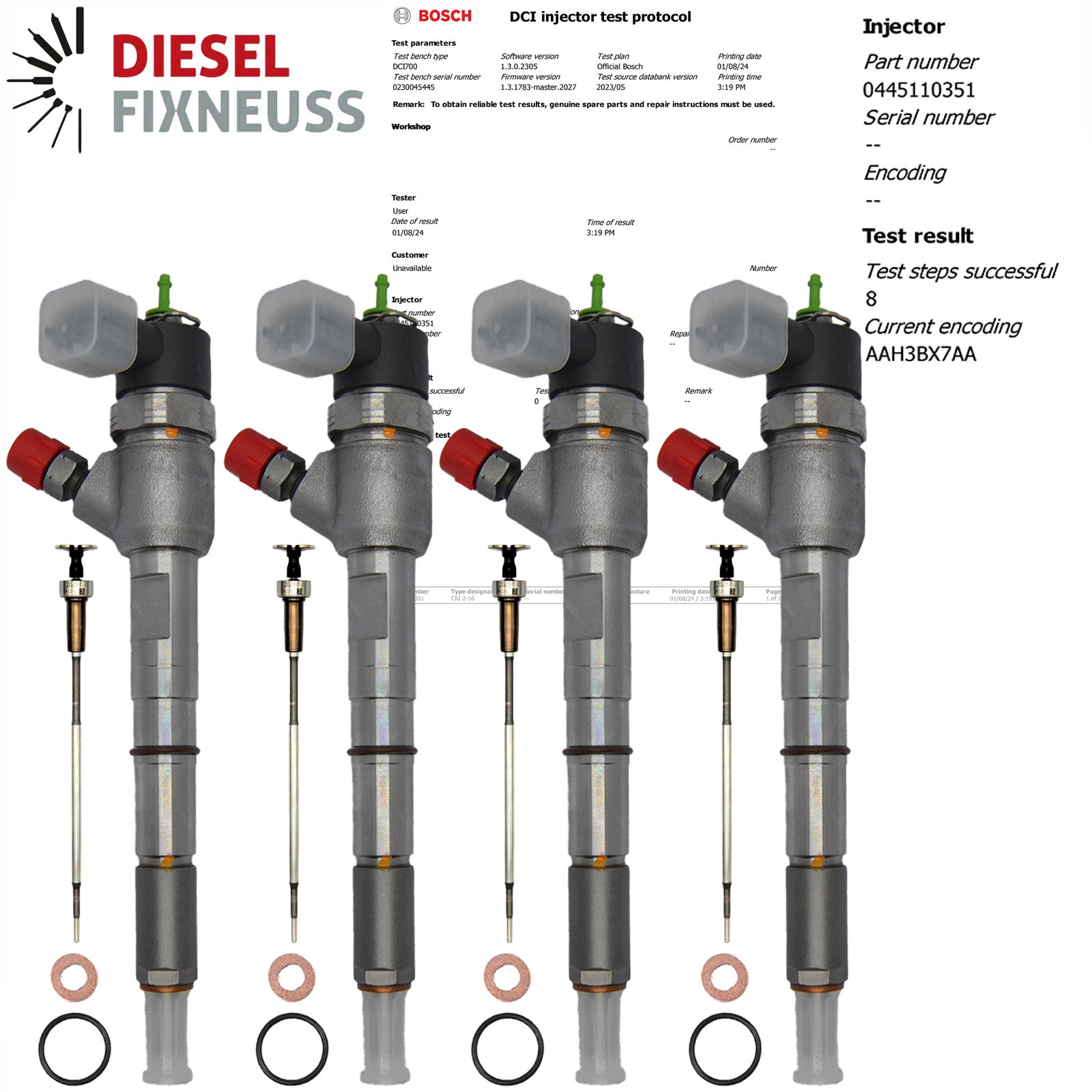 4x Einspritzdüse Injektor 0445110351 Fiat Peugeot Opel 1.3 CDTI Multijet