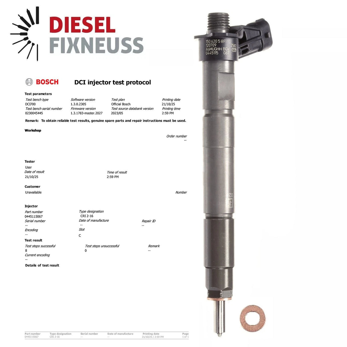 0445115067 68042029AA Bosch Injektor Einspritzdüse Jeep Dodge Chrysler 2.8 CRD