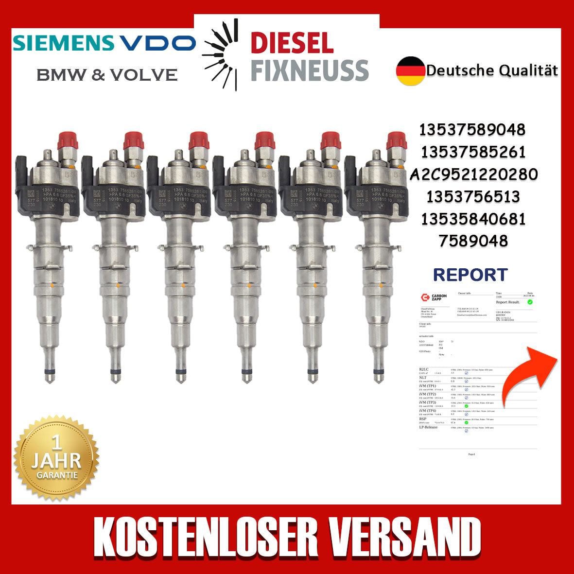 6x Einspritzdüse VDO 13537589048 13537585261-09 N43 N53 BMW Benzin