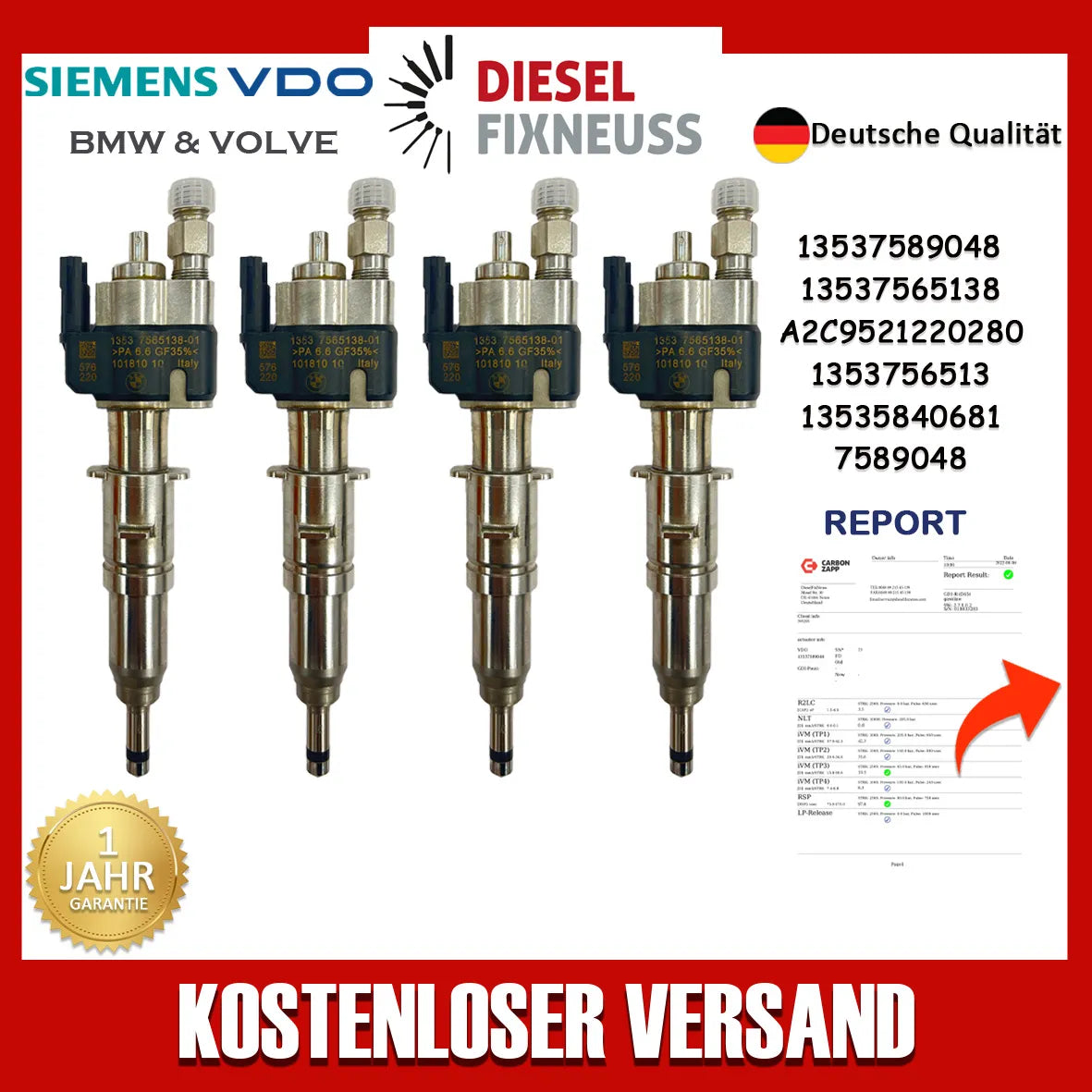 4x Einspritzdüse Einspritzventil VDO 13537589048 13537565138-01 N43 N53 BMW Benzin