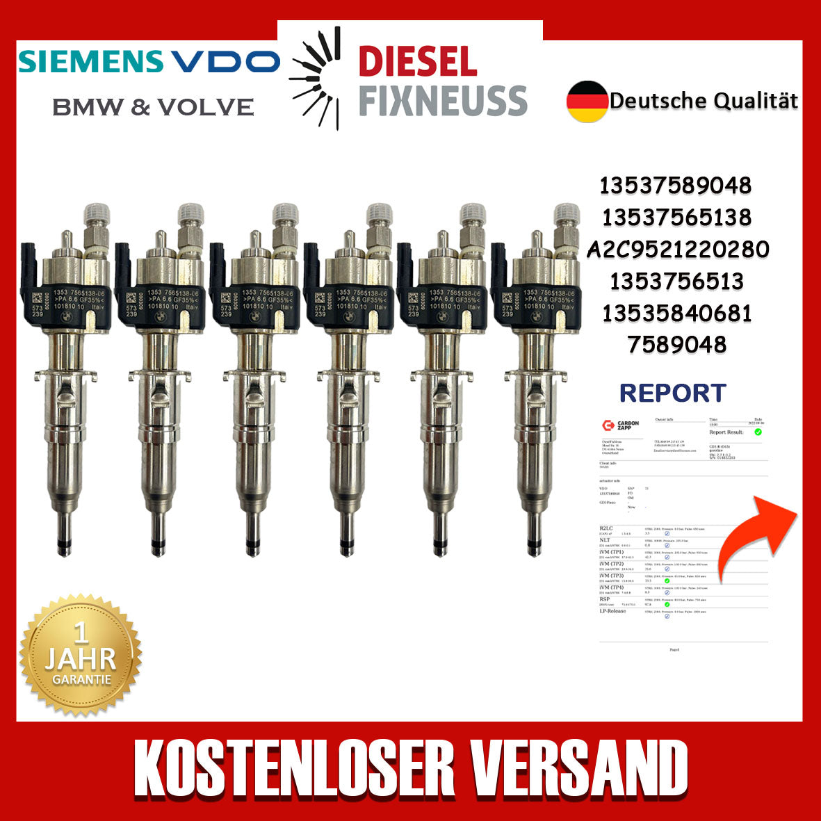 6x Einspritzdüse Einspritzventil VDO 13537589048 13537565138-06 N43 N53 BMW Benzin