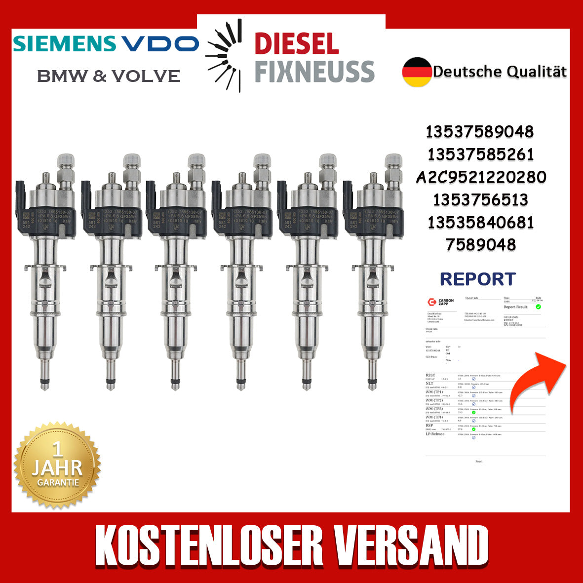 6x Einspritzventil für BMW Benzin 13537589048 13537585261 13537565137 N63