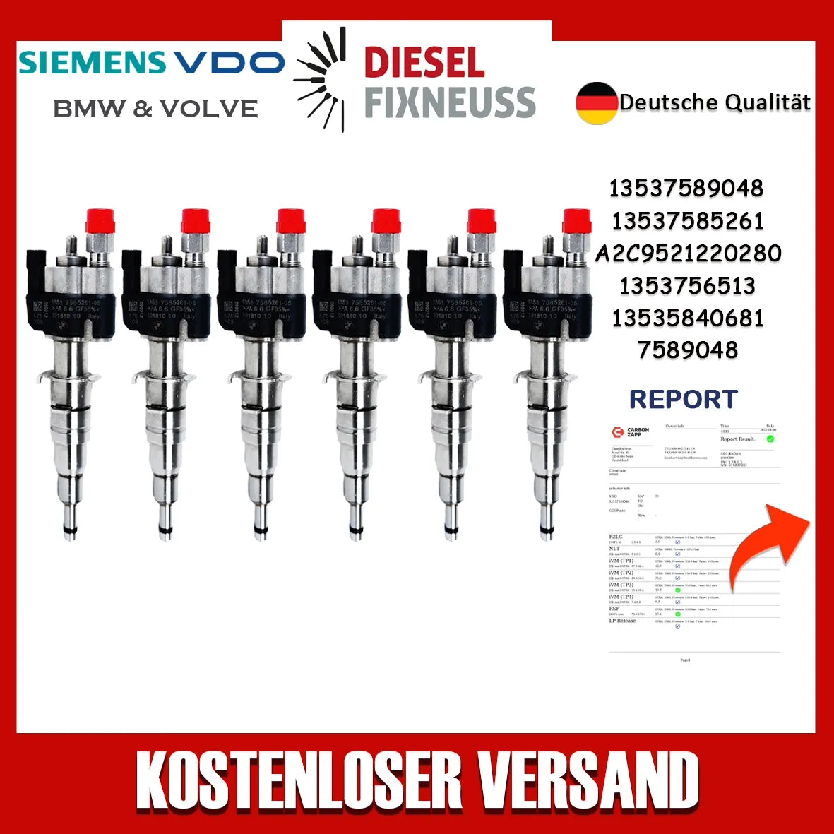 6x Einspritzdüse Einspritzventil VDO 13537585261-05 13537589048 N43 N53 BMW Benzin