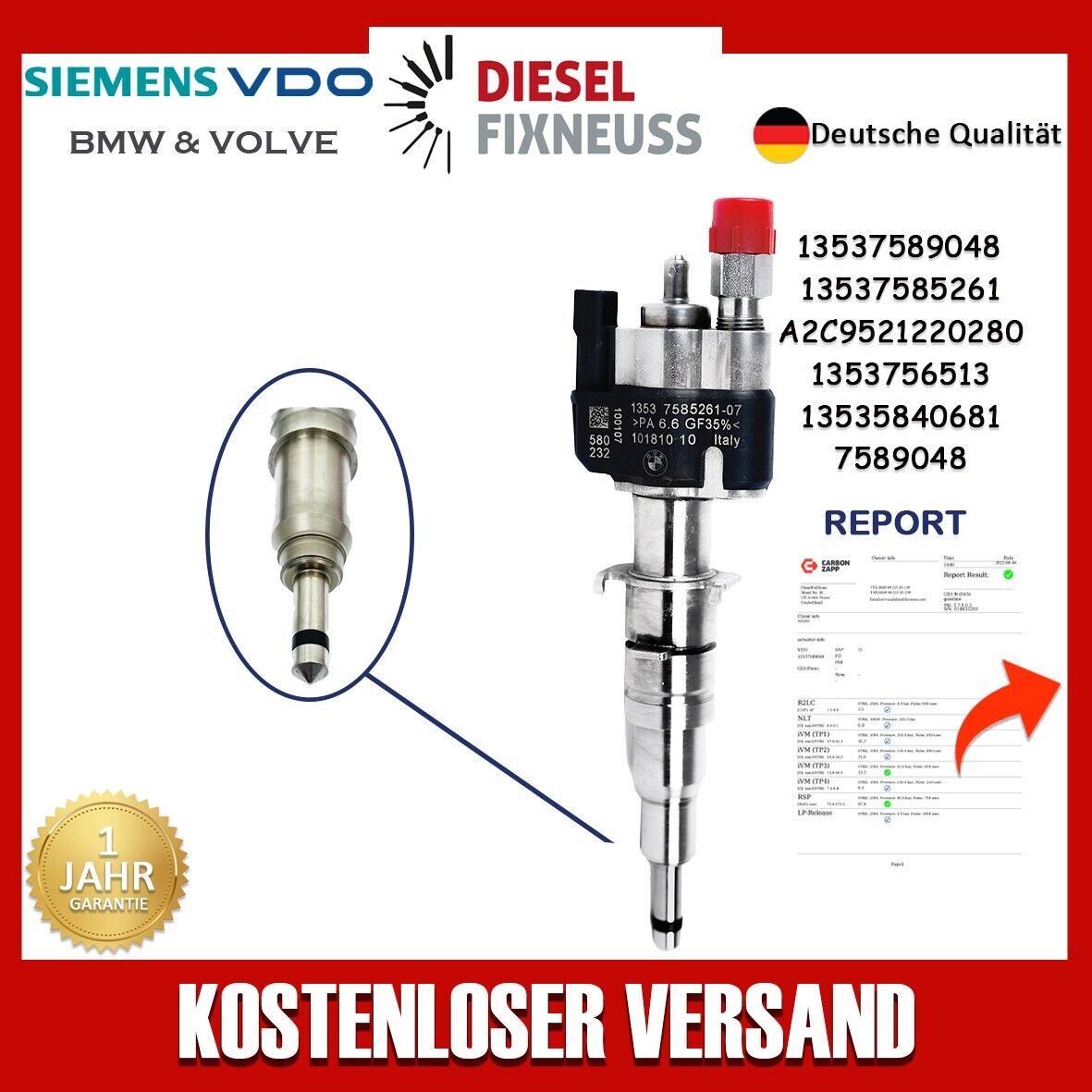 Einspritzventil VDO 13537589048 13537585261-07 N43 N53 BMW Benzin