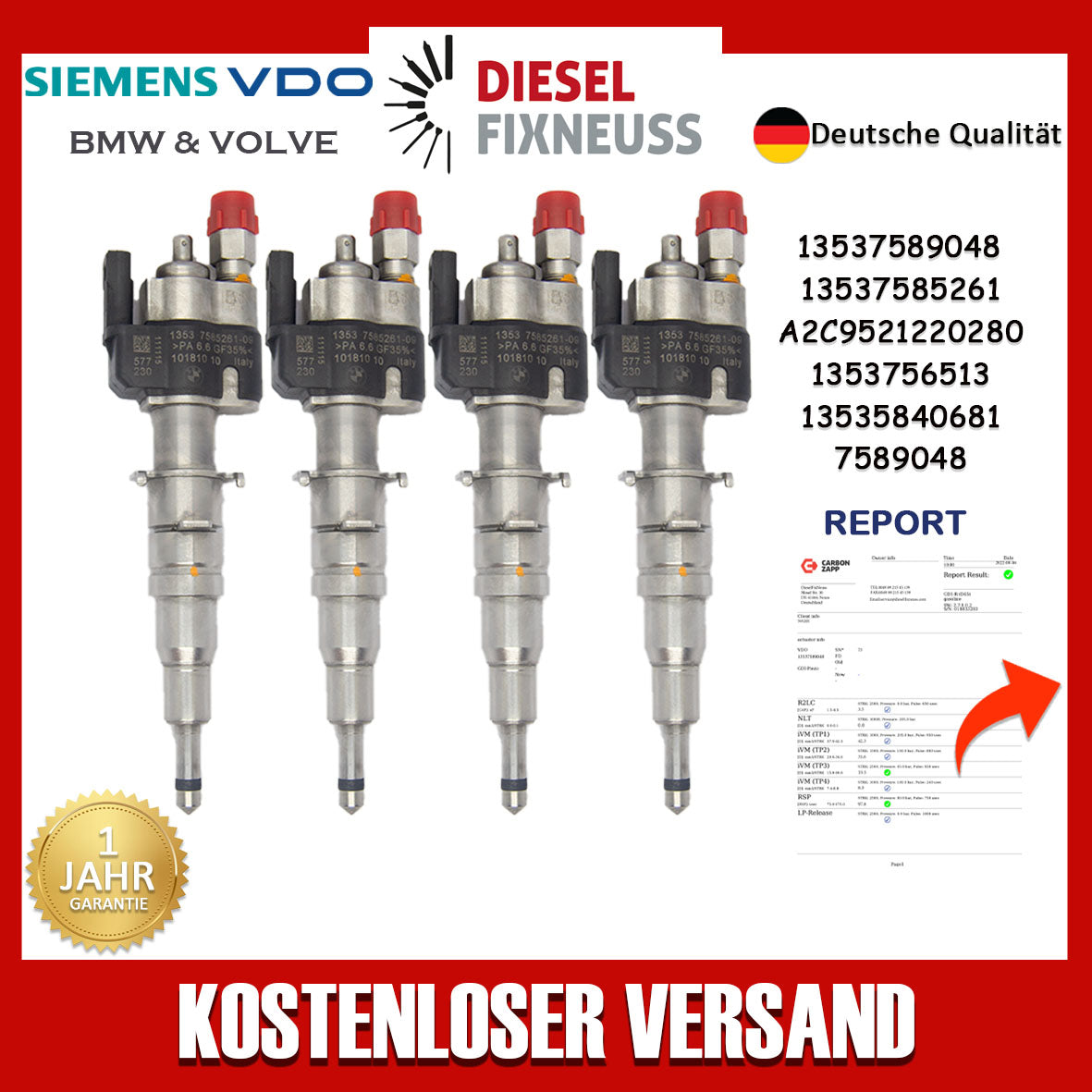 4x Einspritzdüse VDO 13537589048 13537585261-09 N43 N53 BMW Benzin