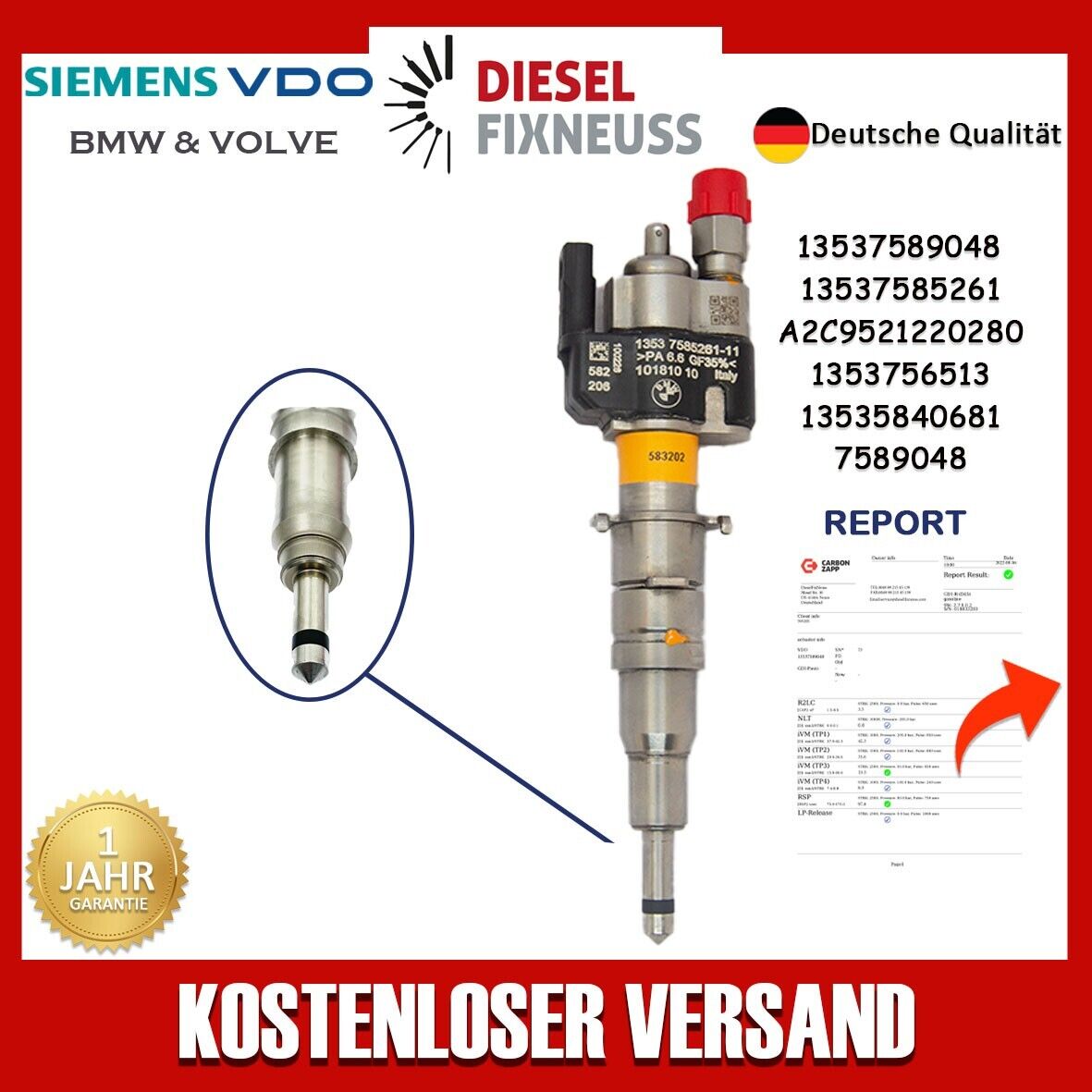 Einspritzventil VDO 13537585261-11 13537565138 BMW Benzin