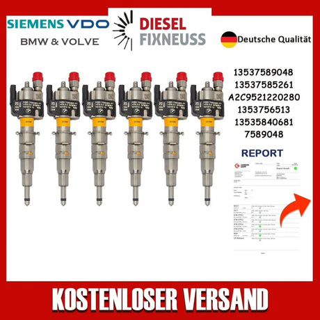 6x Fuel Injector BMW 1/3/5 Series | Part No: 13537589048/13537585261-11 Benzin | Compatible with N45/N43/N53 Engines | Includes Copper Ring, O-Ring, Test Report