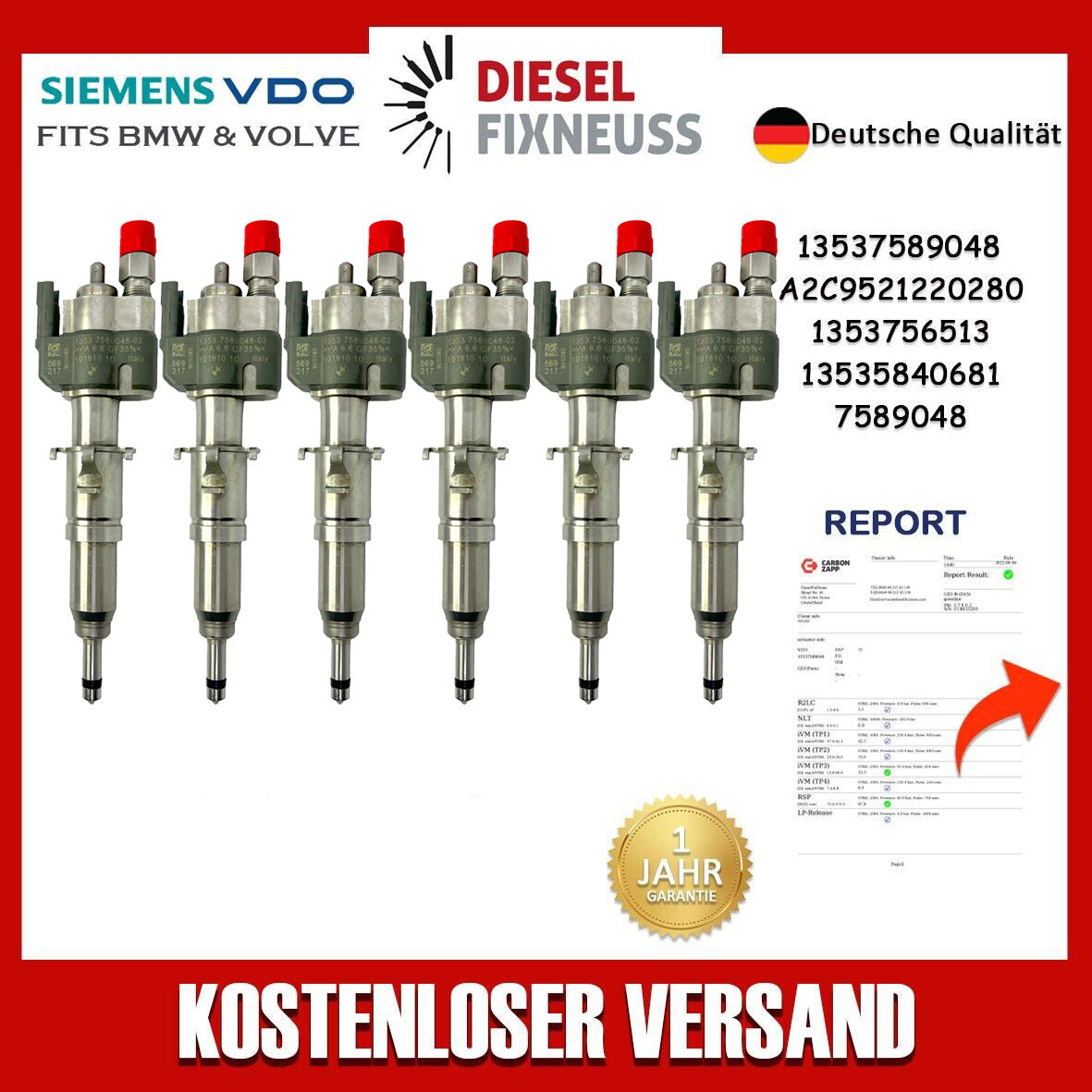 6x Einspritzdüse Einspritzventil Injektor BMW 1/3/5/6er Benziner 13537589048-02