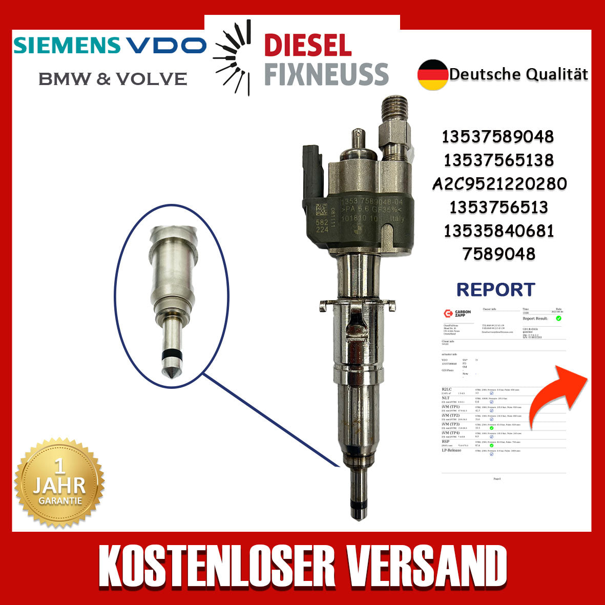 Passt für N43 N53 BMW Benzin Einspritzdüse 13537585261 VDO 13537589048-04