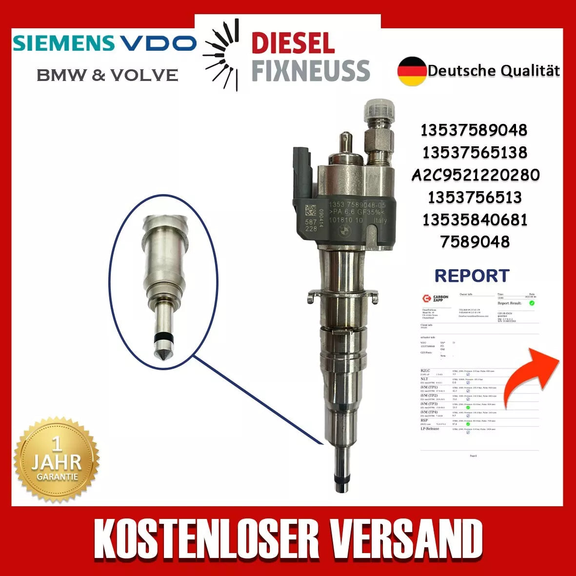 Passt für N43 N53 BMW Benzin Einspritzdüse 13537589048-05 VDO 13537565138