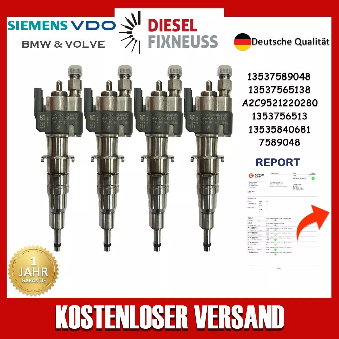 4x BMW Einspritzdüse E81 88 E90 93 E60 E61 F10 F11 13537589048-05 / 13537565138