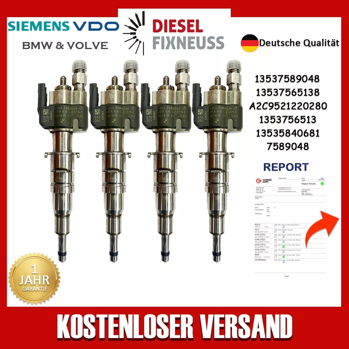 4x Einspritzdüse VDO 13537589048-07 13537565138 N43 N53 BMW Benzin