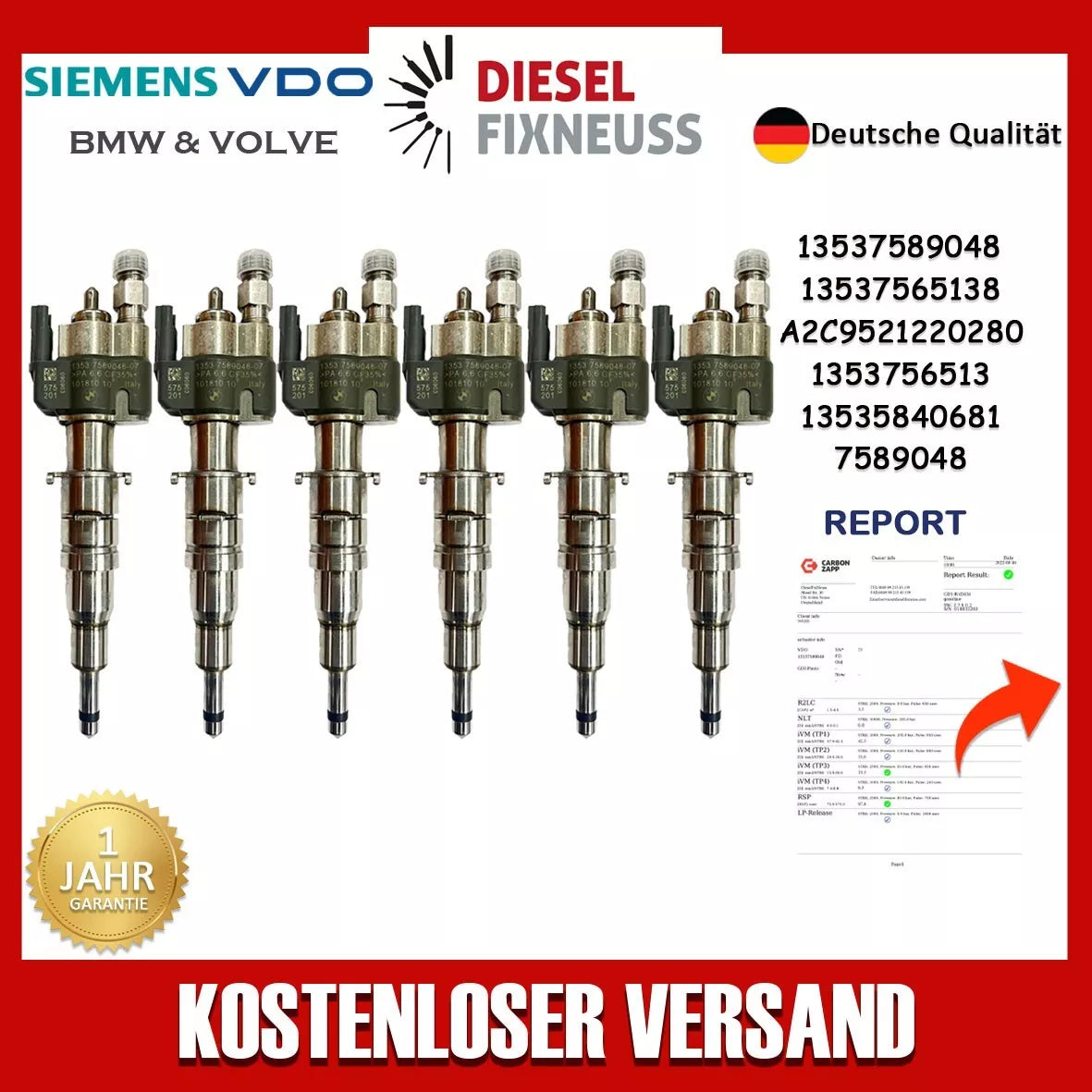 6x Einspritzdüse Injektor für BMW 1/3/5/6er Benziner 13537589048-07 / 13537565138