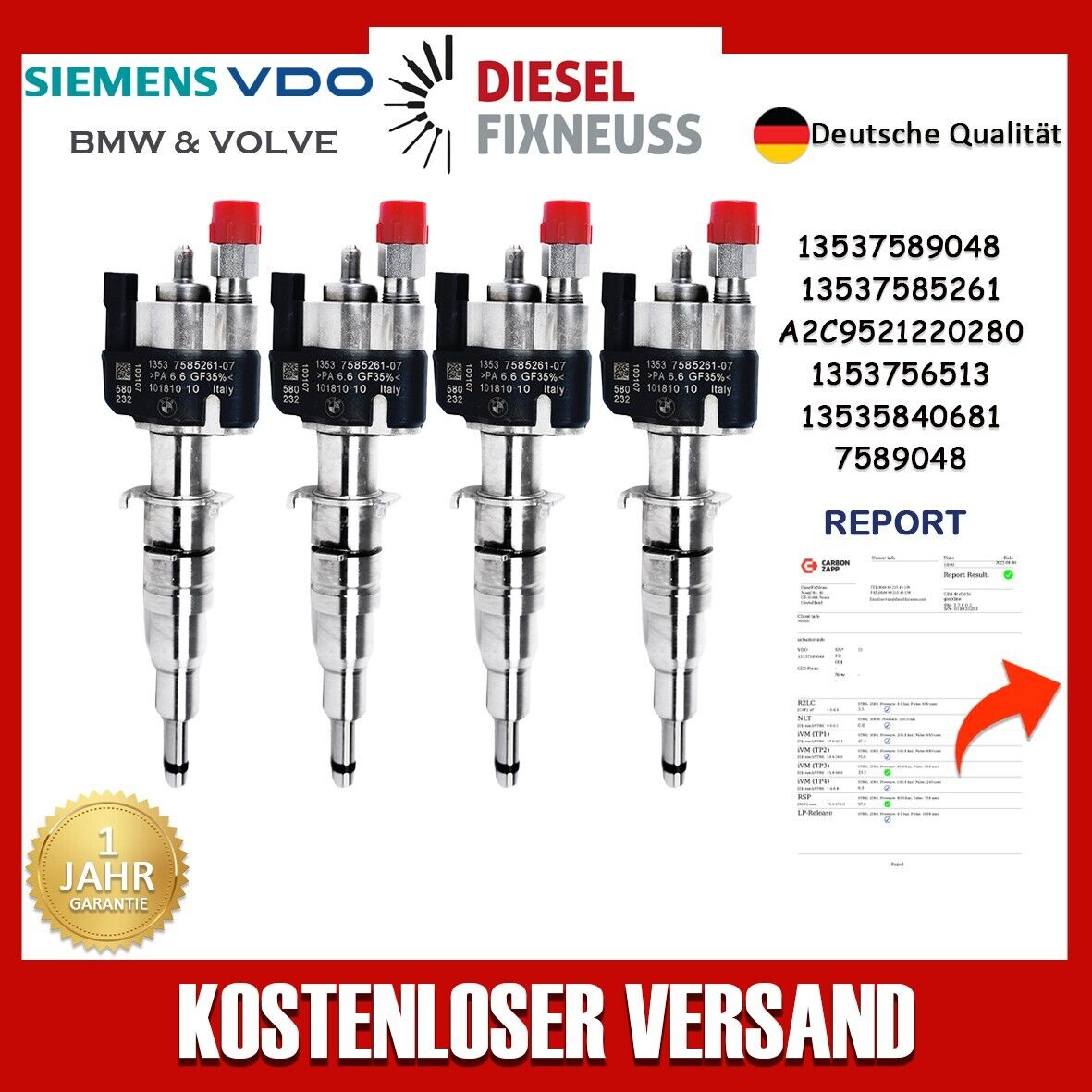 4x Einspritzventil VDO 13537585261 13537589048-07 13537565137 N43 N53 BMW Benzin