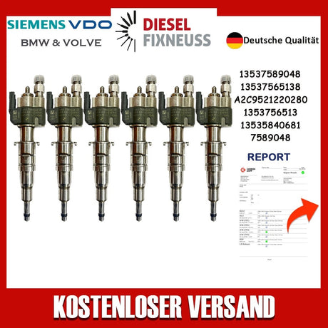 6x Fuel Injector BMW 1/3/5 Series | Part No: 13537589048-07/13537565138 Benzin | Compatible with N45/N43/N53 Engines | Includes Copper Ring, O-Ring, Test Report