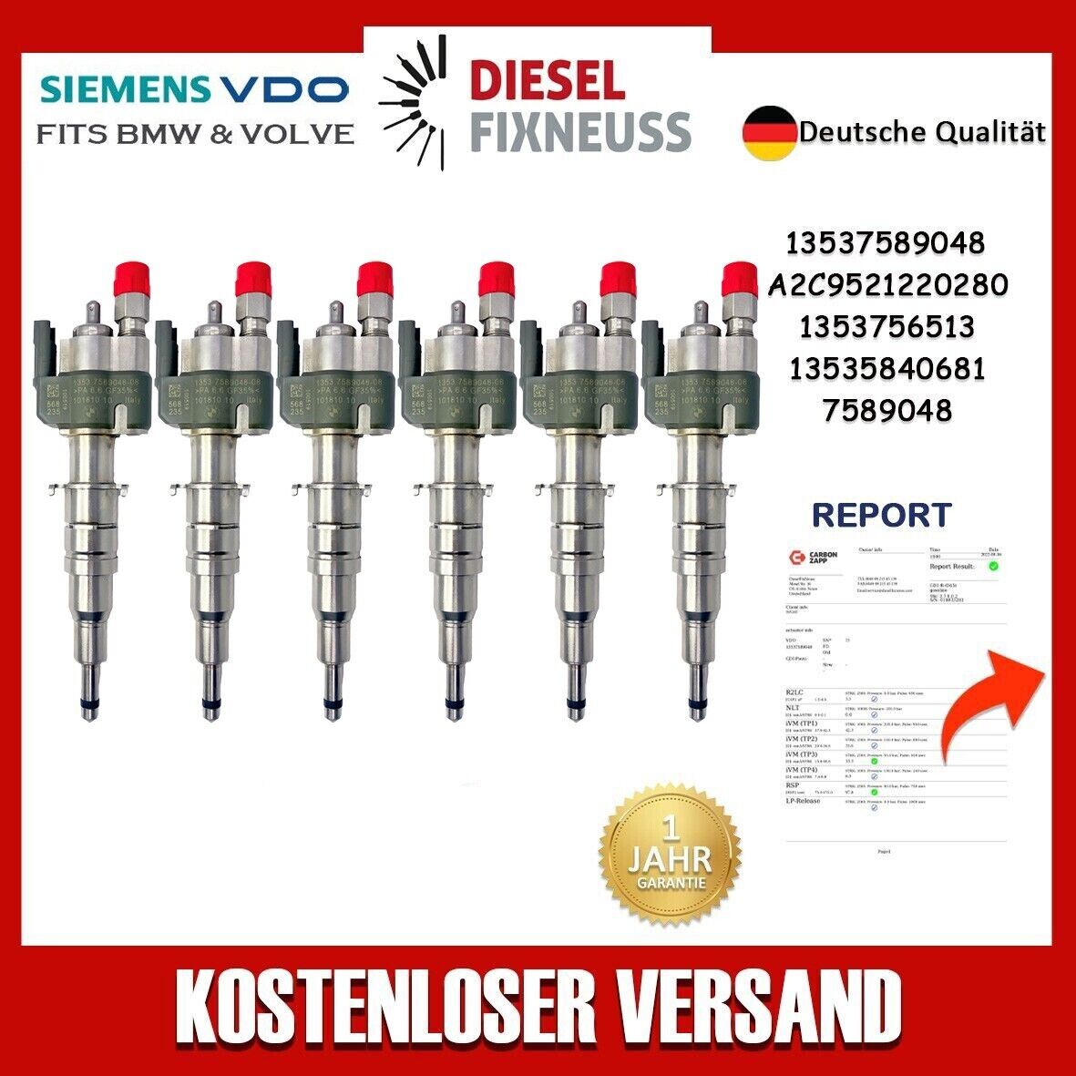 6x Einspritzventil VDO 13537589048-08 13537565137 13537585261 N43 N53 BMW Benzin