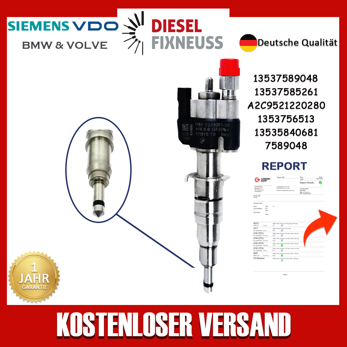 Einspritzdüse Einspritzventil VDO 13537585261-05 13537589048 N43 N53 BMW Benzin