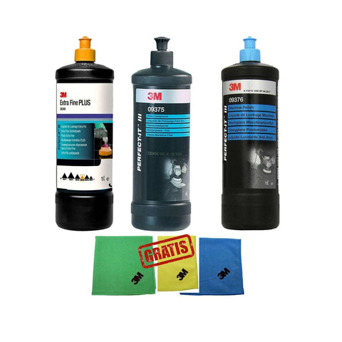 3M Polituren Set 80349+ 09376 + 09375 je 1 Liter Schleifpaste SONDERPREIS!