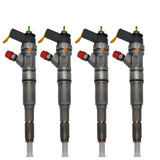 Set of 4 Bosch Injectors (0445110055) with Test Report for Mercedes-Benz E-Class W211, VF211, S211 (2002-2009). Compatible with 2148cc and 2685cc CDI engines, including E 200 CDI, E 220 CDI, and E 270 CDI models (102-177 HP). Part numbers: A6110701187, 0986435134, 0986435133.