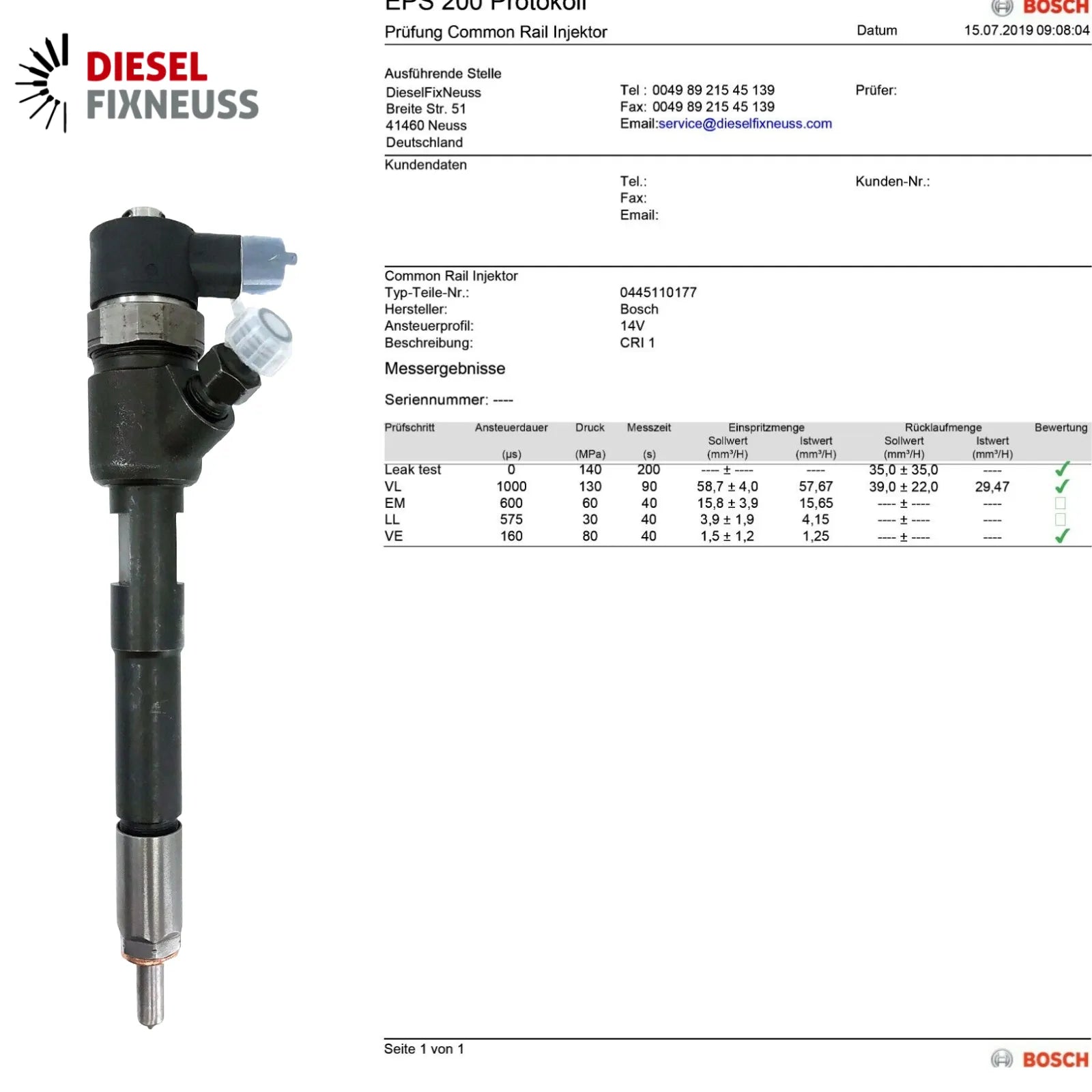 Einspritzdüse Mercedes 0445110177 0986435111 A6480700487 A6480700287