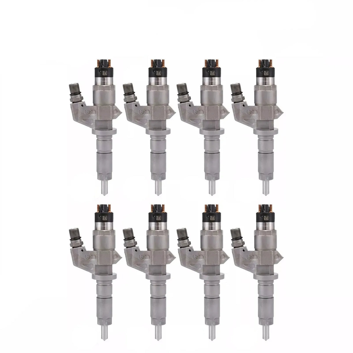 8x BOSCH injector 0445120008 for GMC ISUZU CHEVROLET 6.6L diesel engines. Compatible with LBZ engine codes. OEM quality replacement part.