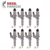 8x BOSCH injector 0445120008 for GMC ISUZU CHEVROLET 6.6L diesel engines. Compatible with LBZ engine codes. OEM quality replacement part.