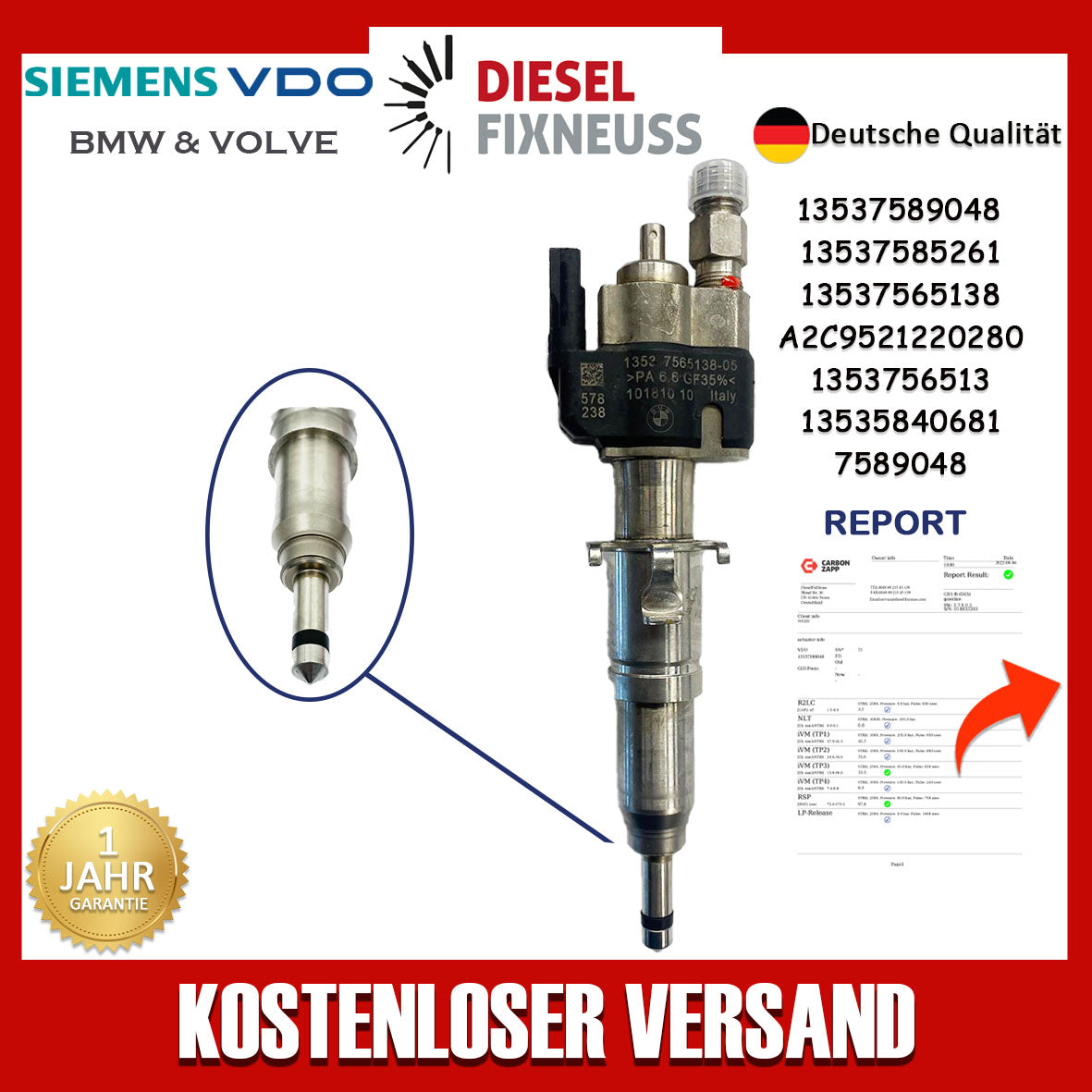 Einspritzdüse Einspritzventil VDO 13537565138-05 13537589048 N43 N53 BMW Benzin