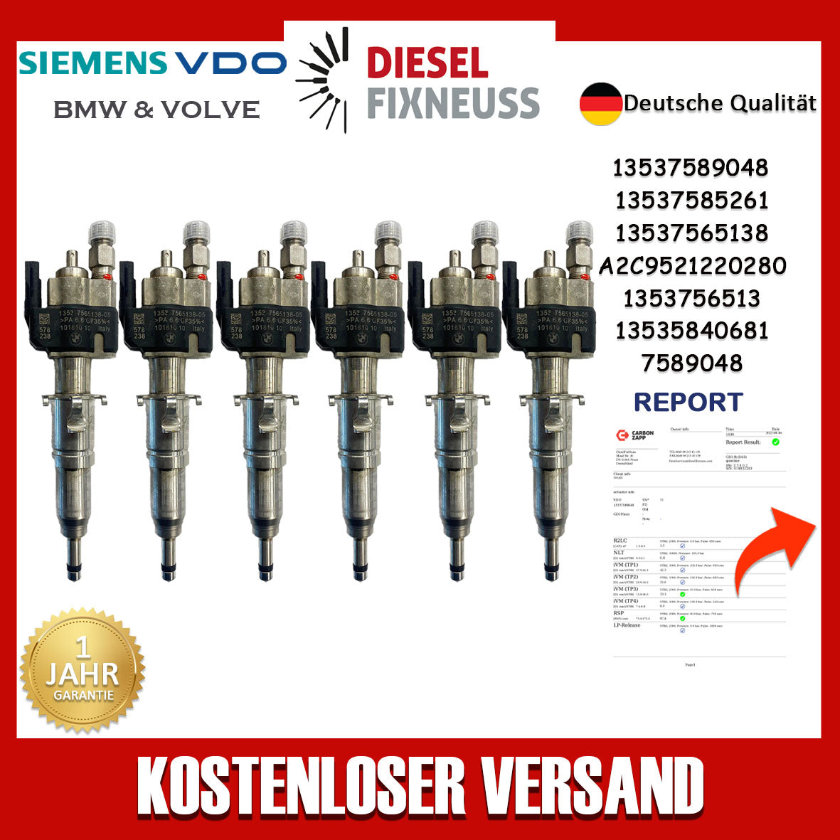 6x Einspritzventil für BMW Benzin 13537589048 13537585261 13537565137 N63