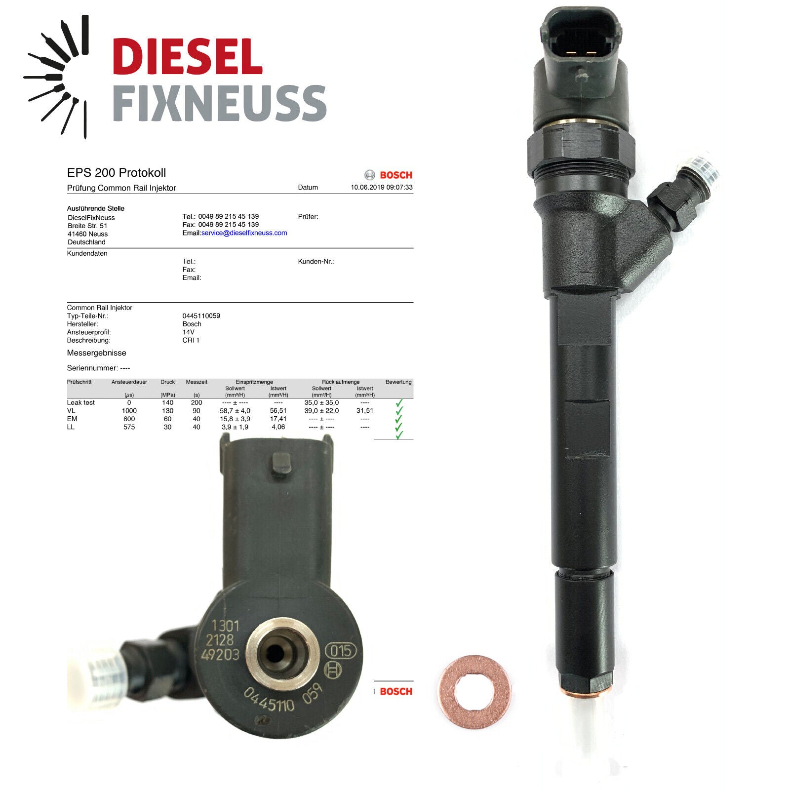 Einspritzdüse Bosch 0445110059 098643514 Injektor Chrysler Voyager Jeep 2.8 2.5 