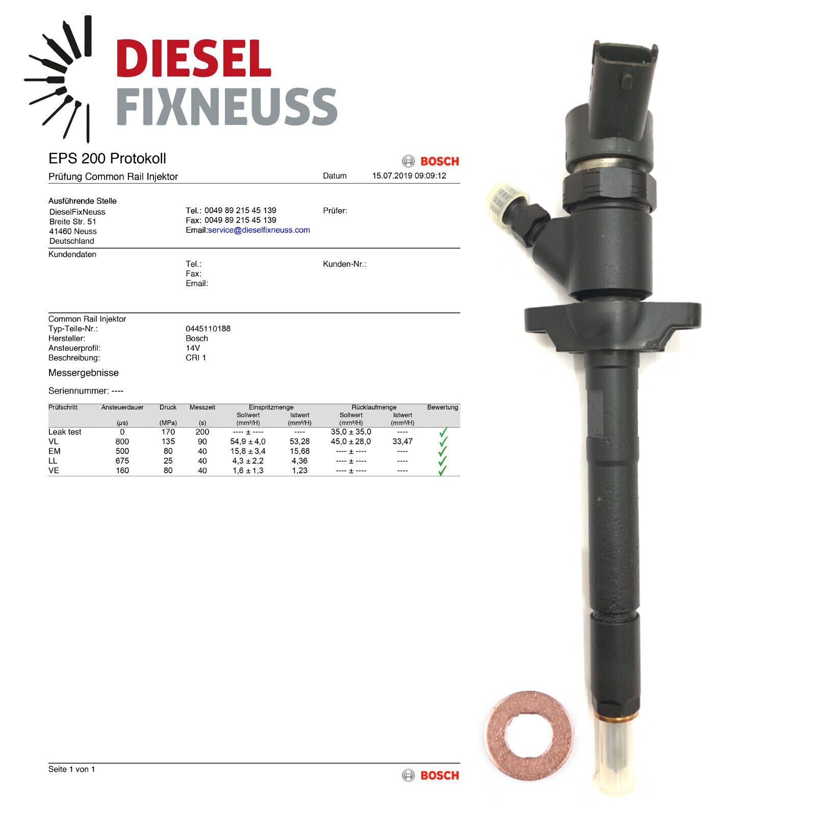 Injecteur 1,6 Hdi Citroen Peugeot Volvo Buse d'injection 0445110188 80KW 109PS