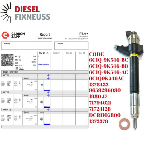 Diesel 6C1Q-9K546-AC Denso Injector Report on Carbon Zapp Test Machine