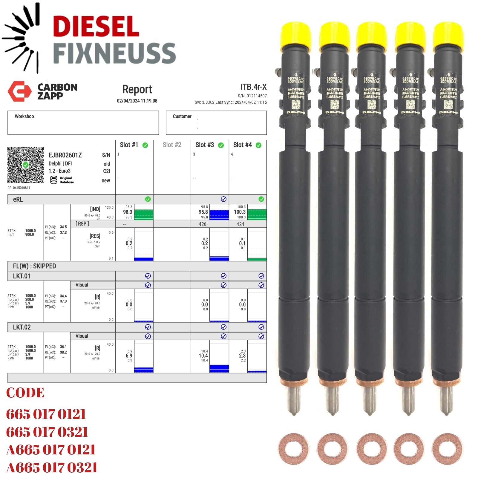 Diesel EJBR02601Z Delphi Injector Report on Carbon Zapp Test Machine