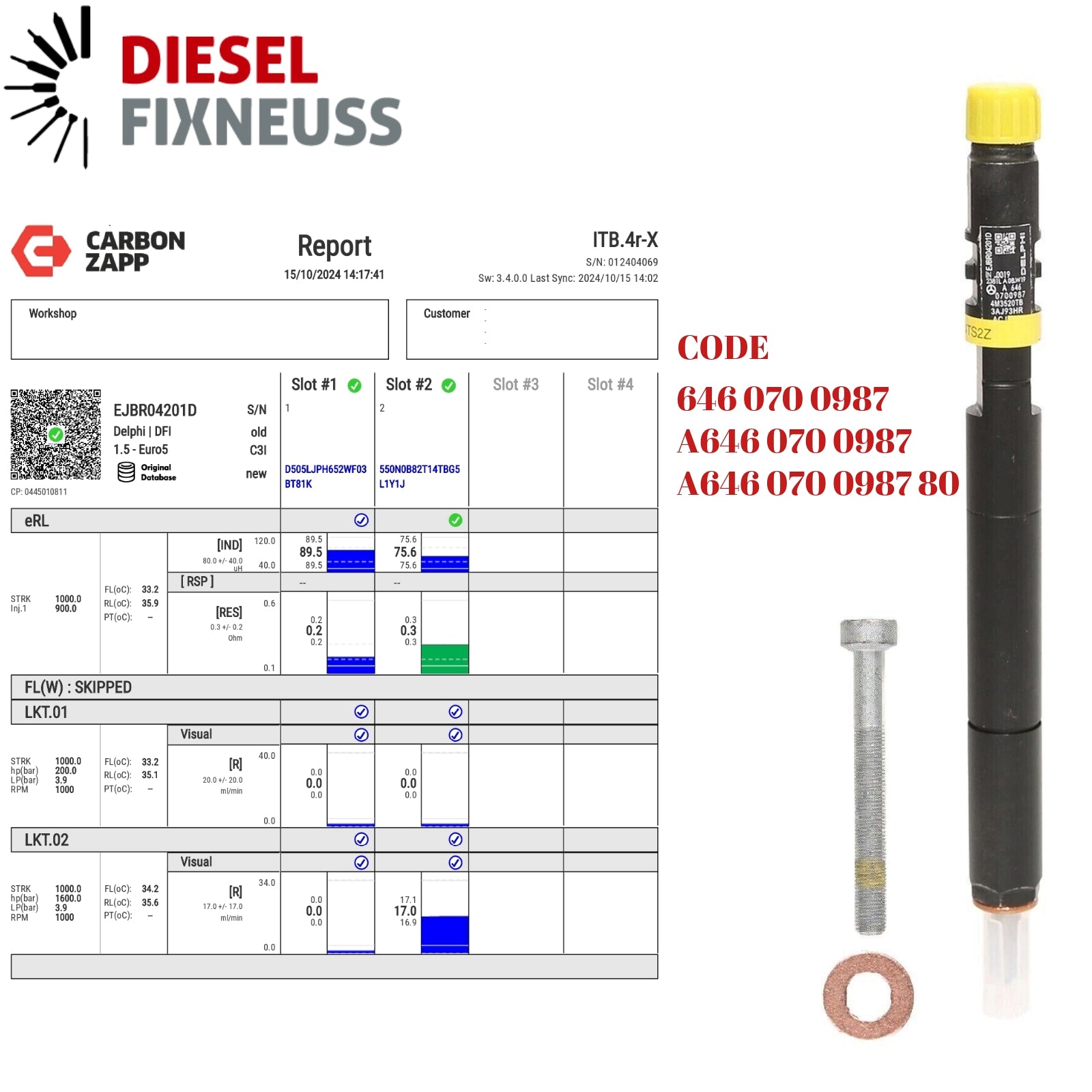 Diesel EJBR04201D Delphi Injector Report on Carbon Zapp Test Machine