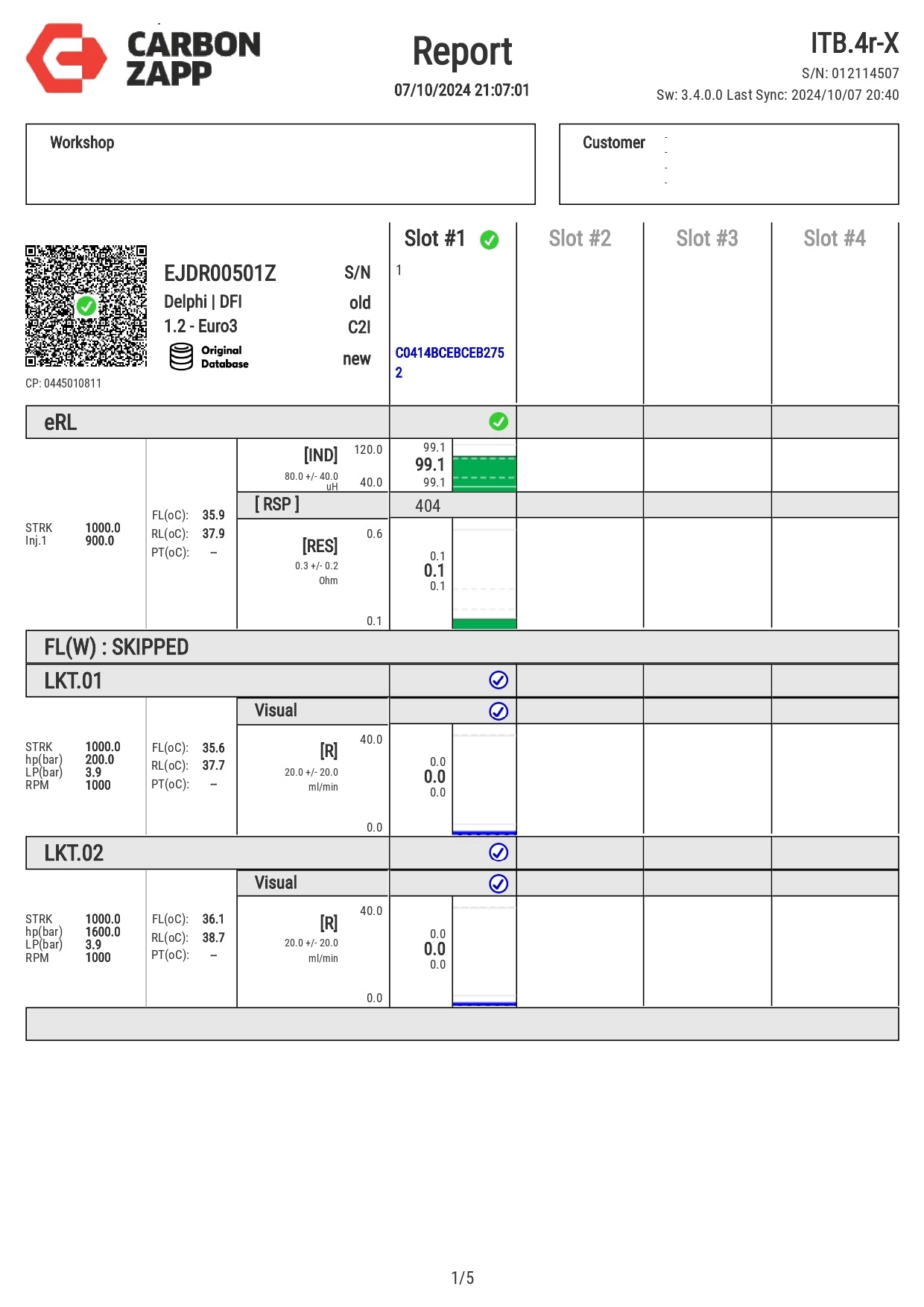 Diesel EJDR00501Z Delphi Injector Report on Carbon Zapp Test Machine