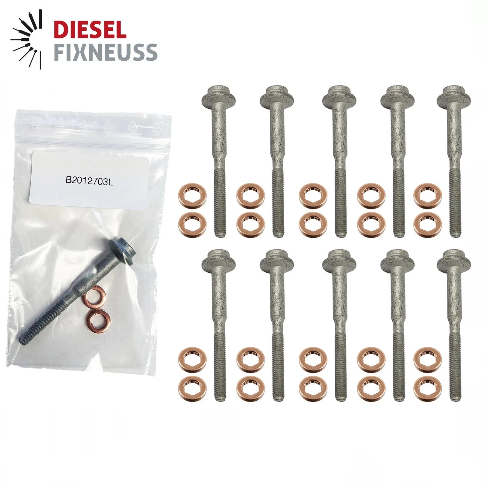 10x Dehnschrauben WHT003187 und 13×7.7×2.5 mm Kupferdichtring 1.6 TDI